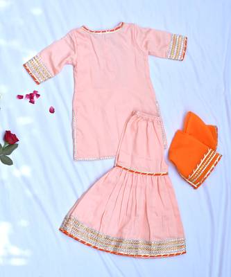 Peach girls sharara with orange dupatta 2