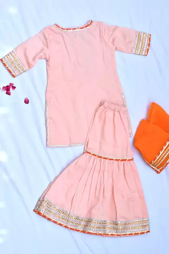 Peach girls sharara with orange dupatta