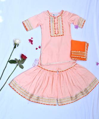 Peach girls sharara with orange dupatta 4