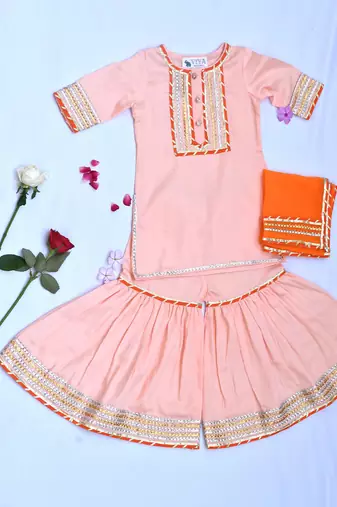 Peach girls sharara with orange dupatta