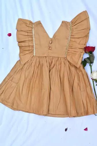 Golden flare shoulder dress