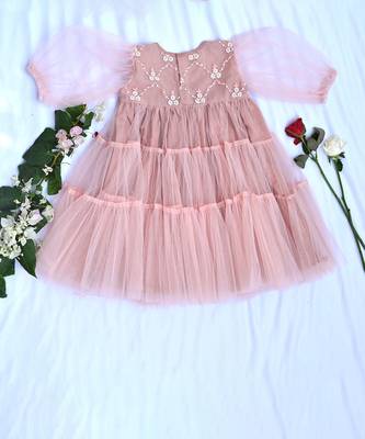 Dusky pink net dress for girls 1