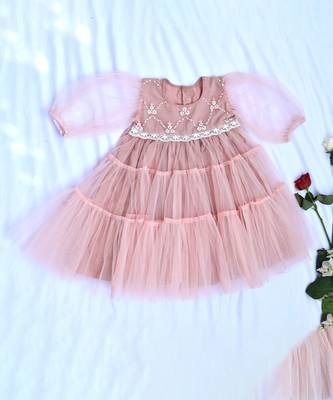 Dusky pink net dress for girls 2