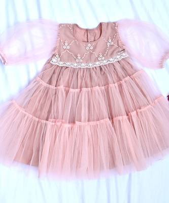 Dusky pink net dress for girls 3