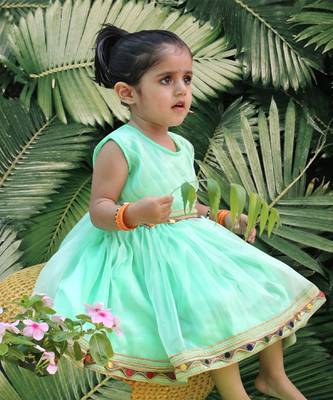 Sea green frock pleated yoke 1