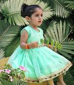 Sea green frock pleated yoke