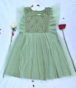 Pista green flare shoulder dress