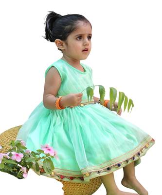 Sea green frock pleated yoke 2
