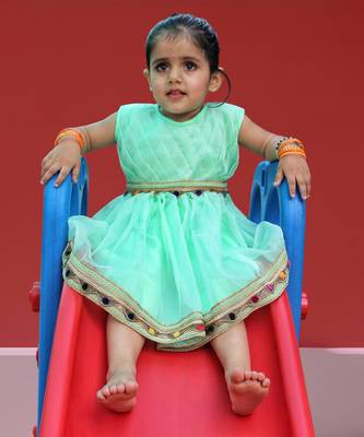 Sea green frock pleated yoke 4