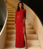 Red gown with side cutouts