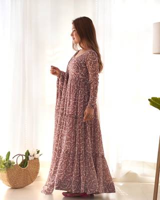 Fox Georgette Print Fabric Fully Flair Anarkali Kurti With Dupatta, Pent 3