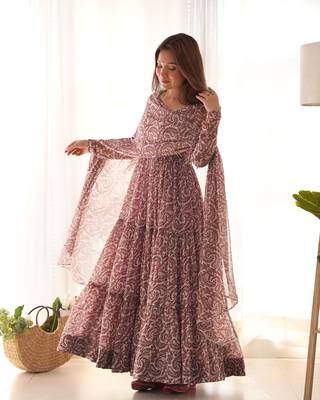 Fox Georgette Print Fabric Fully Flair Anarkali Kurti With Dupatta, Pent 4