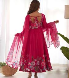 Floral Printed Organza Anarkali Kurta With Cotton Silk Pant And Dupatta.