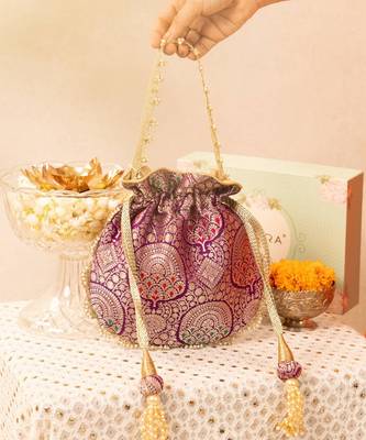 Kashi pure banarasi silk potli - purple 1