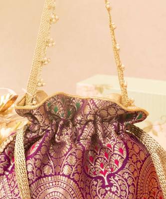 Kashi pure banarasi silk potli - purple 2