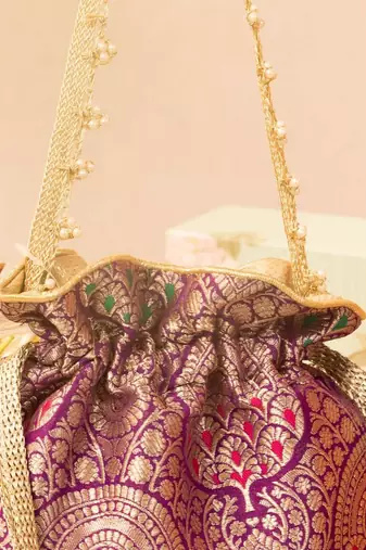 Kashi pure banarasi silk potli - purple