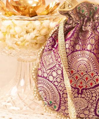 Kashi pure banarasi silk potli - purple 3