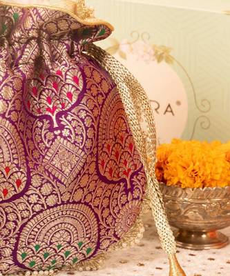 Kashi pure banarasi silk potli - purple 4