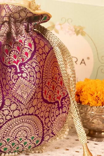 Kashi pure banarasi silk potli - purple