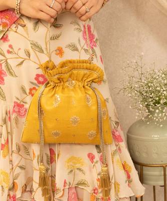 Anahira embroidered potli - mustard 1