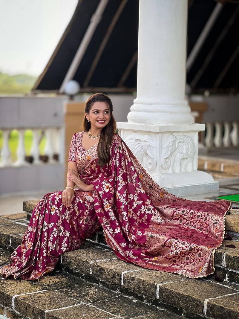 Magenta Viscose Dolla Silk Saree