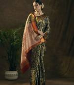 Black woven design art silk zari work saree