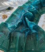 Dark Green Color Organza Saree Embroidery Work