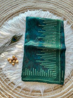 Dark Green Color Organza Saree Embroidery Work 2