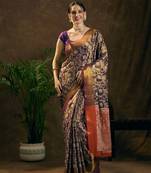 Wine woven design art silk zari work saree