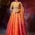 ENCHANTING ORANGE PINK PRINT WITH EMBROIDERED ORGANZA DESIGNER WEDDING PARTY WEAR FESTIVAL SEMIT STITCHED LEHENGA CHOLI