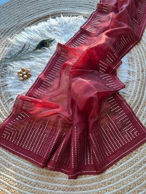 Red Color Organza Saree Embroidery Work 1