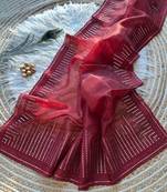 Red Color Organza Saree Embroidery Work