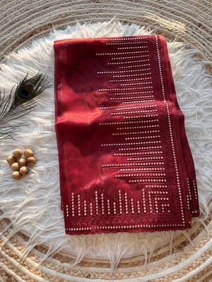 Red Color Organza Saree Embroidery Work 4