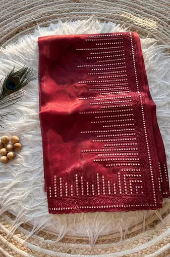 Red Color Organza Saree Embroidery Work