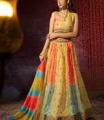 MULTICOLOR PRINT WITH EMBROIDERED ORGANZA SEMI STITCHED LEHENGA CHOLI