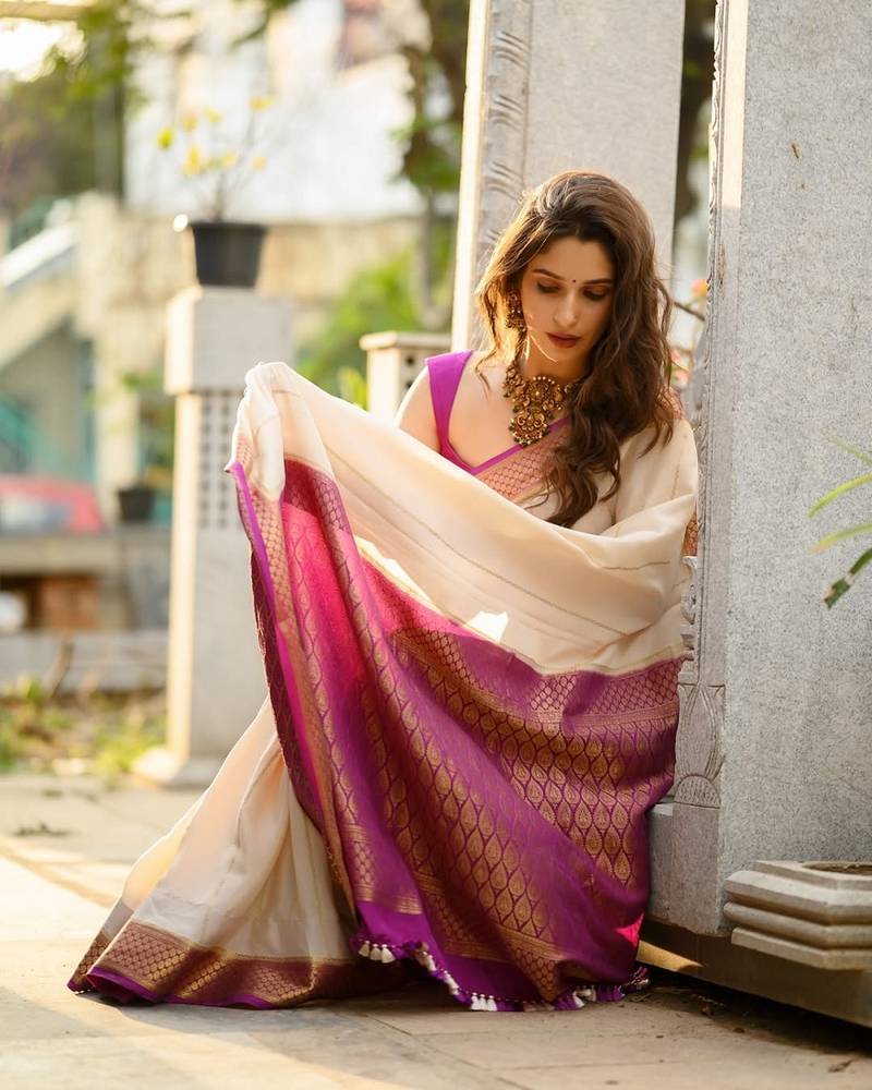 Off White Color Mysore Silk South Indian Saree