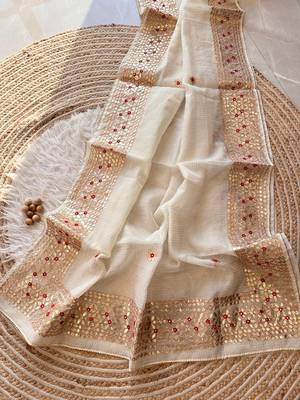 White Kota Doria Saree with Rajasthani GotaPatti 1