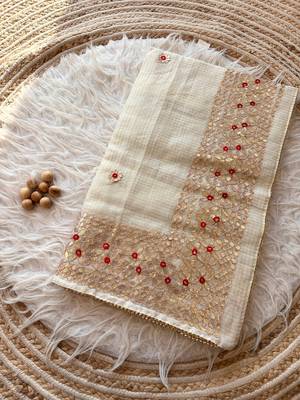 White Kota Doria Saree with Rajasthani GotaPatti 3