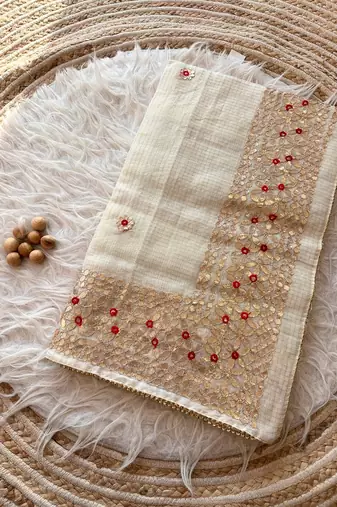 White Kota Doria Saree with Rajasthani GotaPatti