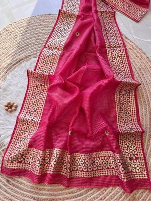 Rani-Pink Kota Doria Saree with Rajasthani GotaPatti 1
