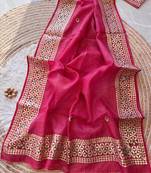 Rani-Pink Kota Doria Saree with Rajasthani GotaPatti