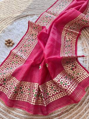 Rani-Pink Kota Doria Saree with Rajasthani GotaPatti 2