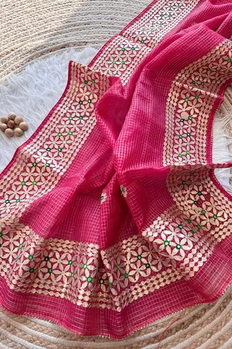 Rani-Pink Kota Doria Saree with Rajasthani GotaPatti
