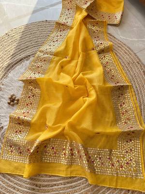 Yellow Kota Doria Saree with Rajasthani GotaPatti 1