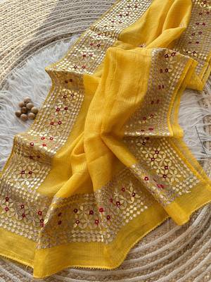 Yellow Kota Doria Saree with Rajasthani GotaPatti 2