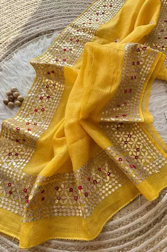 Yellow Kota Doria Saree with Rajasthani GotaPatti