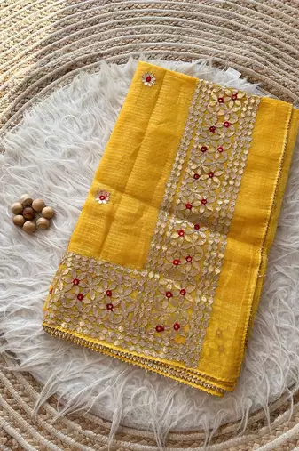 Yellow Kota Doria Saree with Rajasthani GotaPatti
