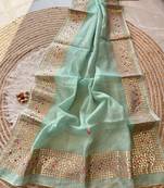 light blue  Kota doriya gota work design saree, No Blouse