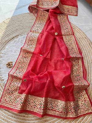 red  Kota doriya gota work design saree 1