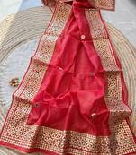 red  Kota doriya gota work design saree